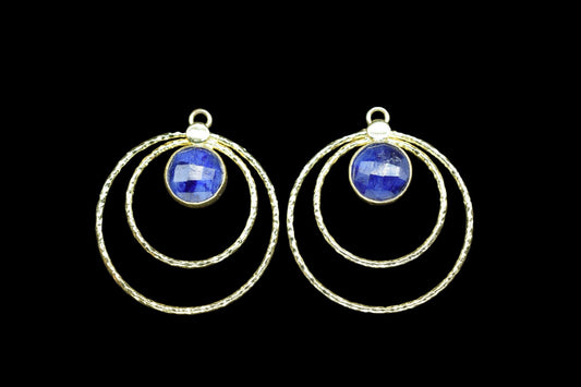 Blue Sapphire Round Faceted Bezel Connector,designer Bezel,Blue Sapphire Gemstone Pendant,Jewelry Findings,Sapphire Earring Connector,B'Gift