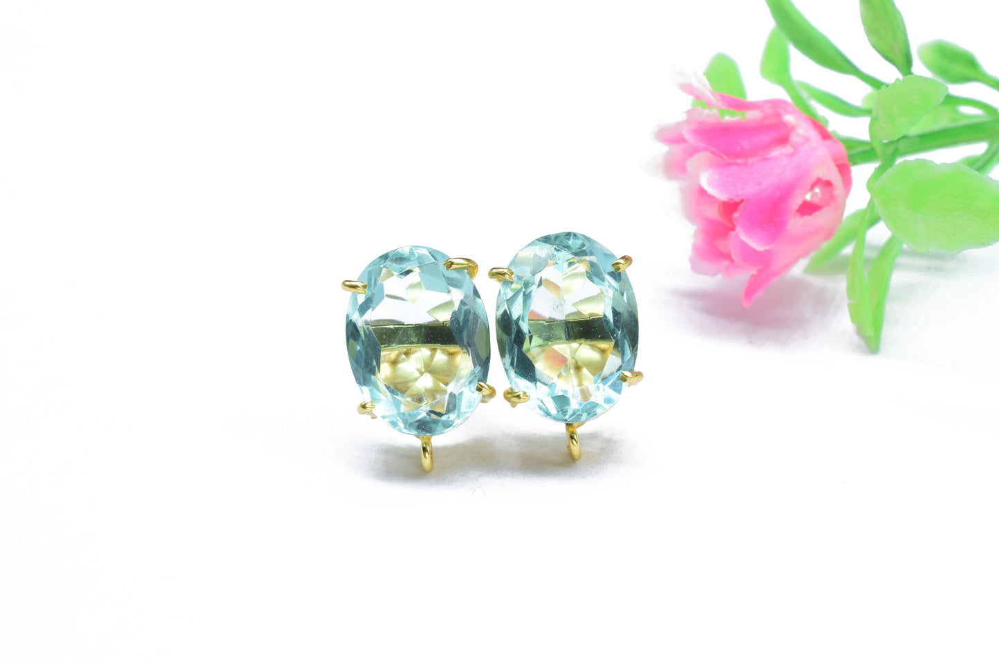 Smoky Quartz Components Earring,Handmade Beads Jewelry,Prong Bezel Earring,Gemstone Station Link,Citirine Studs Earring,Craft Supplies,Gift