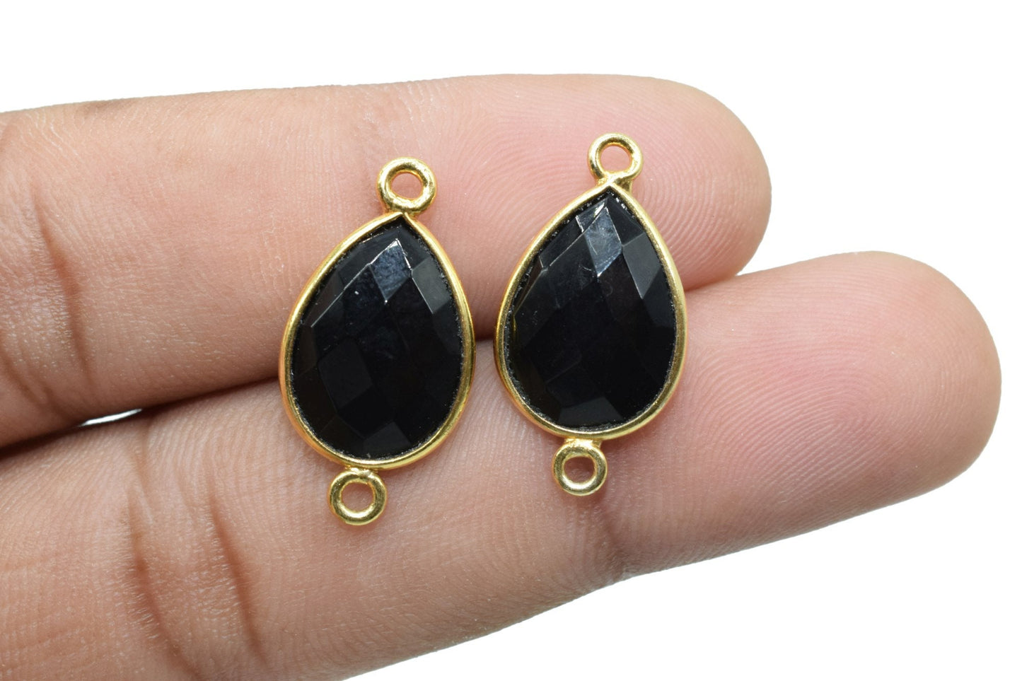 Black Onyx 10x14mm Pear shape double loop connectors,Checker Board cut Black Onyx Pendant,Black Onyx charms,Black Onyx Briolettes,Black Onyx