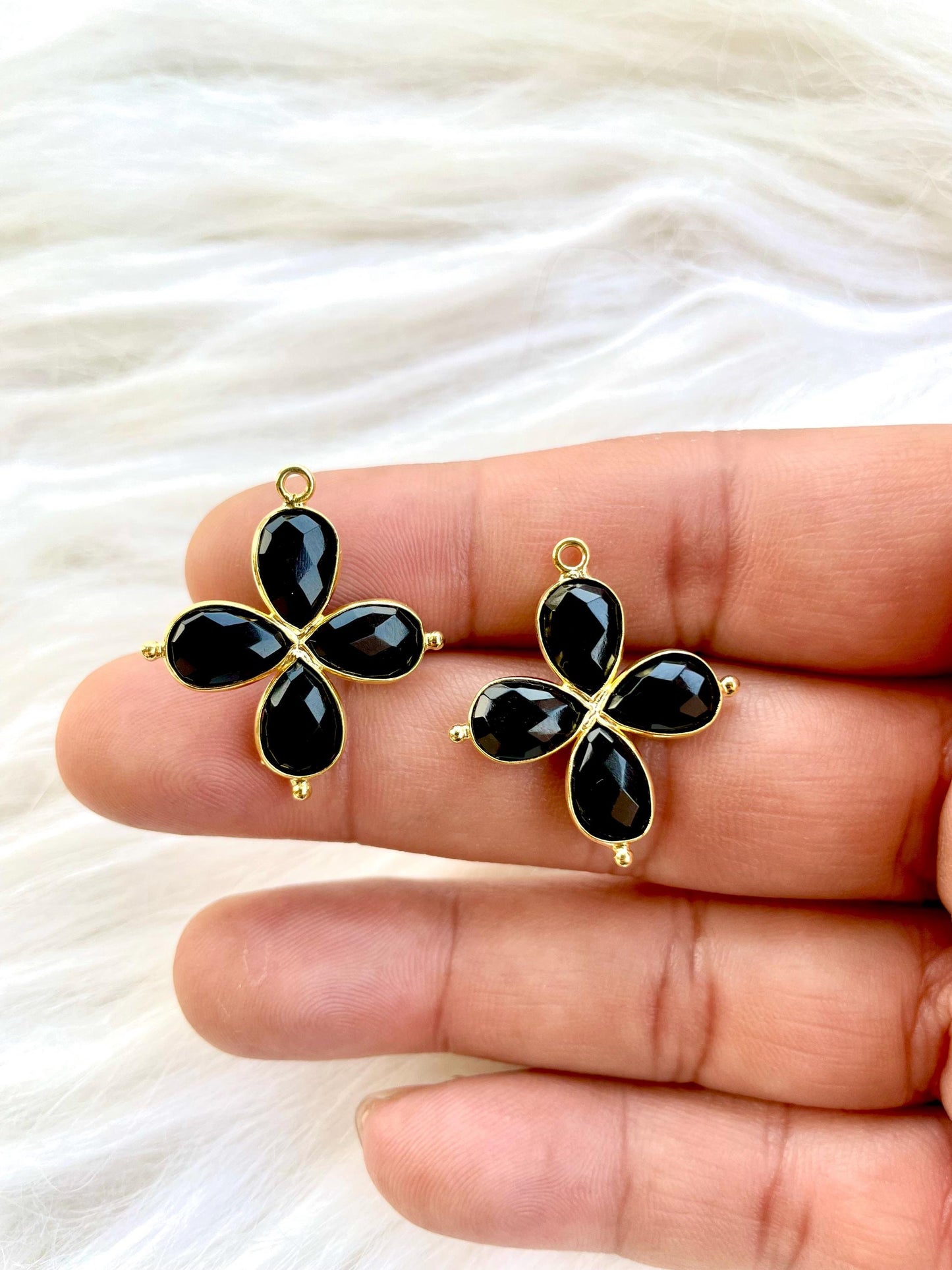 Black Onyx Teardrop Pendant,jewelry Component,Black Onyx Teardrop connector,Black Onyx Bracelet Charm,Double Loop connector,Mom's,Gifts,P122