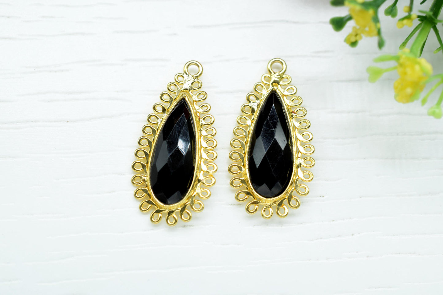 Black Onyx 8x20 Teardrop Bezel Charms,Wholesale Jewelry,Single Bail Pendant,Gemstone Brass Component,Handmade Jewellery Connectors,Gift