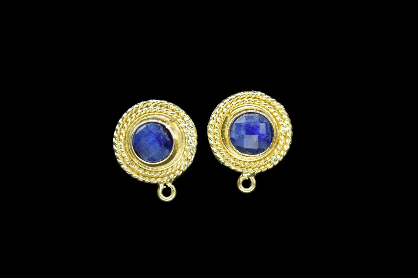 Blue Sapphire Gemstone Earring/Sapphire Round Earring/Designer Bezel Earring/Gold Plated Jewelry/Handmade Jewelry/Earring Connector/Gift