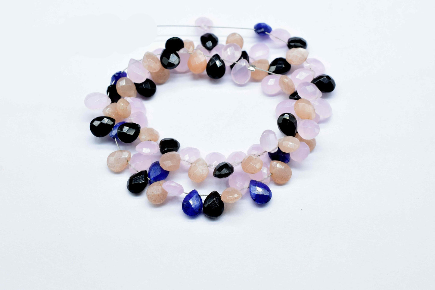 Multi Stone Pear Shape Briolette,Peach Moonstone Briolette, 6x8mm Teardrop,Black Onyx Briolette,Rose Quartz Teardrop, 8''Pear Shape Strand