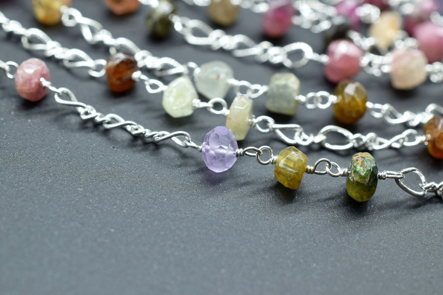 Multi Tourmaline Rosary Chain,Multi Tourmaline Wire Wrapped Rosary,beaded chain,Natural Multi Tourmaline beaded Chain,gold chain,chains,