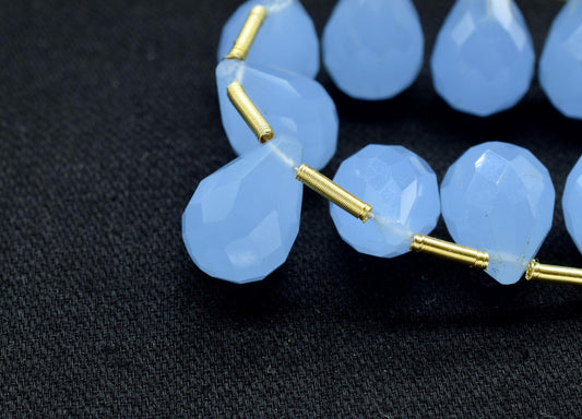 Blue Chalcedony Teardrop Shape Briolette, 10x14mm Drop Beads , Blue Chalcedony Faceted Drop Shape Briolette , AAA Quality Briolette