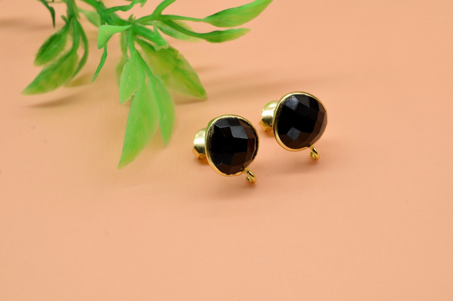 10mm Heart Shape Earring Connector,Black Gemstone Ear Post Studs,Black Onyx Earring Connectors,DIY Jewelry Making Supply,Gold Plated Studs