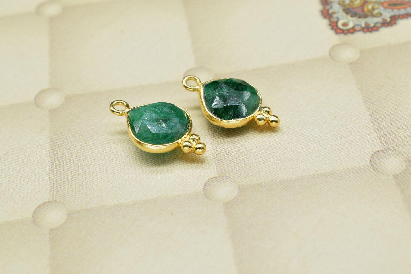 Emerald Faceted 10mm Heart Shape Charms Jewelry,Emerald Single Bail Handmade Connector Jewelry,Emerald Gemstone Bezel Pendant Jewelry,Gift