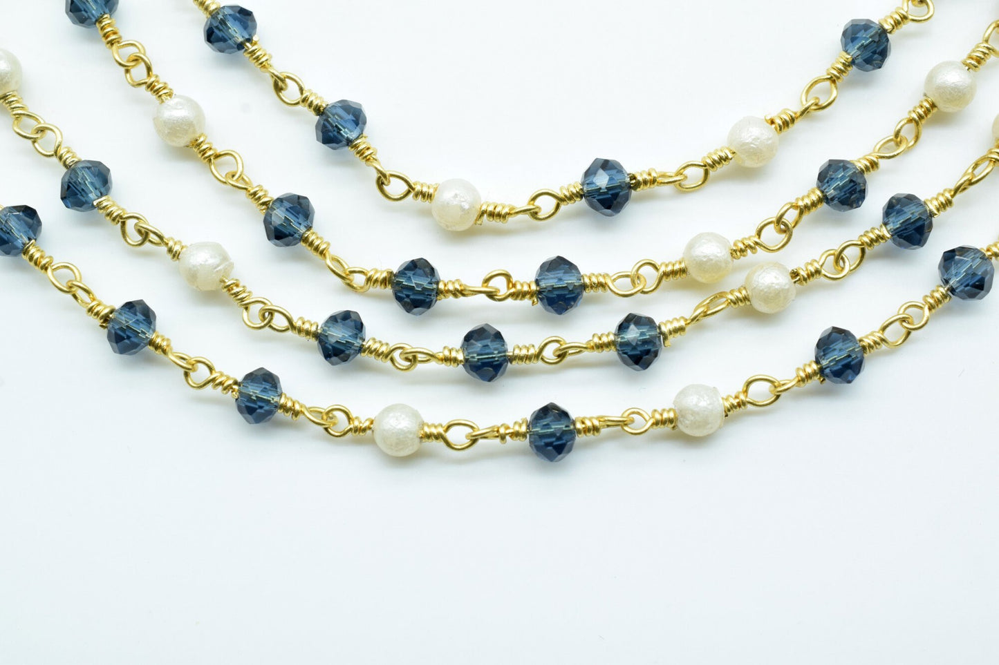 London Blue Topaz Beaded Rosary Chain,Pearl Beaded Rosary Chain,jewelry making Chain,Gemstone Rosary,wire wrapped rosary,3mm Beaded rosary