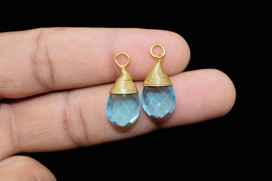 Sky Topaz Teardrop Faceted Connector,Gemstone Wire Wrapped Pendant,Loop Connector,Pendant Jewelry,Wire Wrapped Necklace,Sky Topaz Jewelry