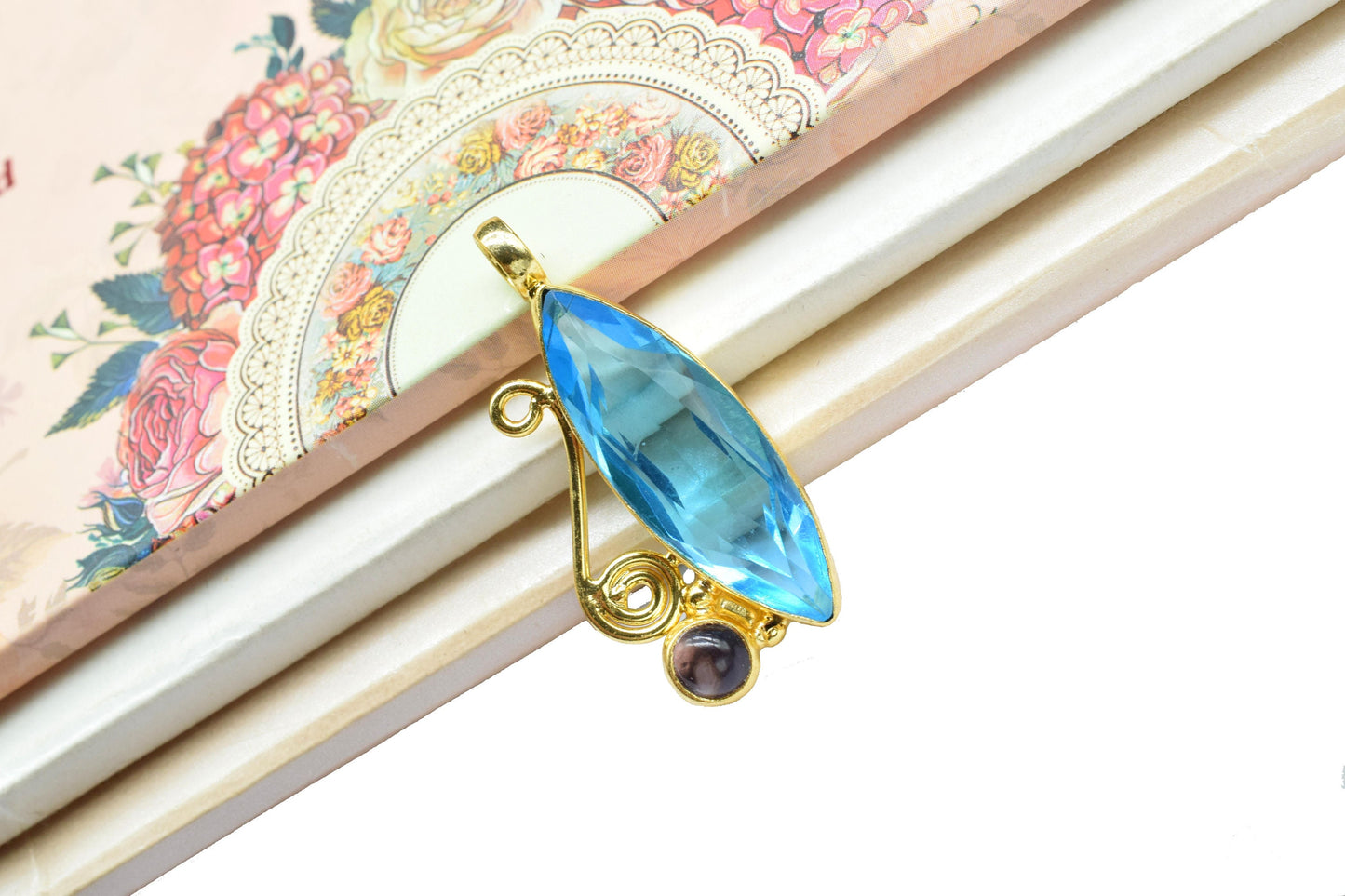 Sky Topaz Designer Pendant Charm,Brass Pendant,Handmade Craft,Marquise shape Pendant Jewelry,Gemstone Pendant,Statement Pendant,Loop Pendant