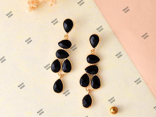 Black Onyx Earrings,Dangle Earring,Bridal Earring,Gold Plated Earring,Teardrop Earring,Women Earring,Designer Earrings,Wedding Earring,Gifts
