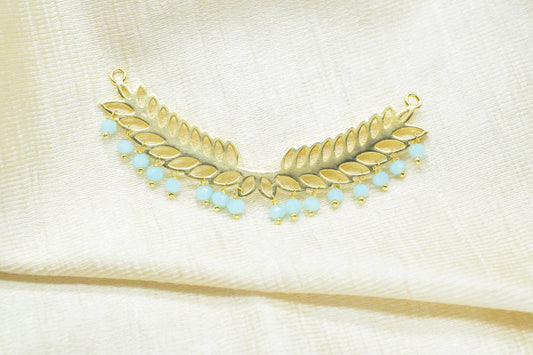 Peru chalcedony Double bail charms,Wedding Hair Vine Connector,Gemstone Leaf Pendant Necklace,bead Bar Leaf Charm,Component Handmade jewelry