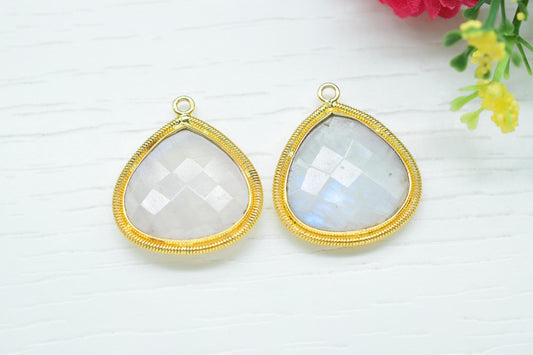 Rainbow 20mm Heart Charms,Gemstone Heart Bezel,Moonstone Jewelry,Boho Pendant connector,Single Bail Pendant,Handmade Charm,Component Pendant