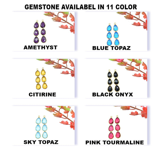 Three Stone Bezel Pendants,Gemstone Teardrop Charms,Handmade Beads Jewelry,Components Earring Connector,Single bail Station Bezel Link,Gift