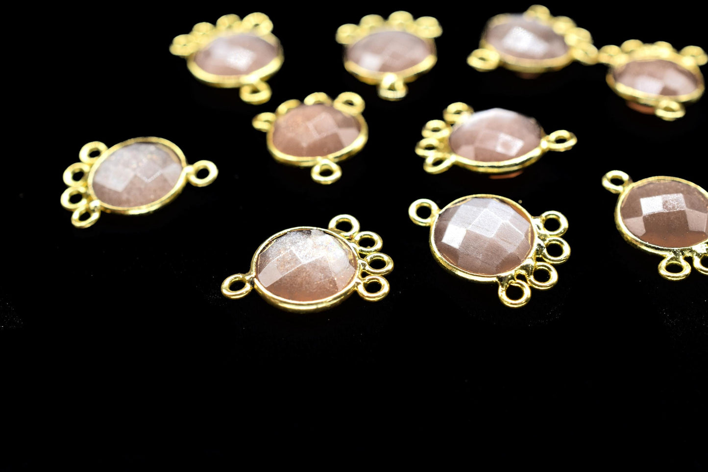 Peach Moonstone 10mm Round Bezel Charm/Gemstone Brass Component/Single Bail Pendant charms/Round Handmade Jewellery Connector/B'day Gift