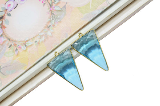 Sky Topaz 20x30mm Triangle shape pendant,Sky Topaz connectors jewelry making charms craft,Sky Topaz Gold Plated Single Bail Charms Jewelry
