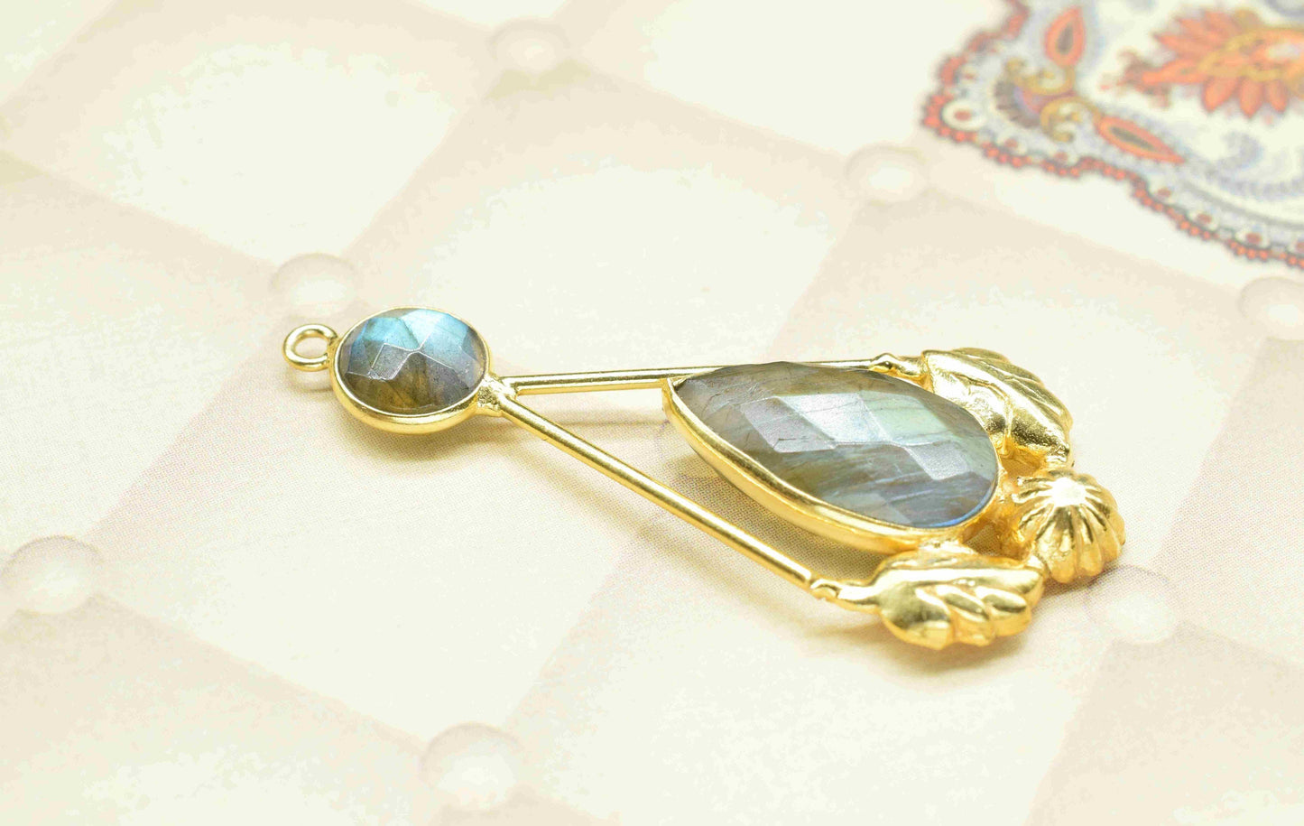 Labradorite Gemstone Pendant , Labradorite  Handmade Pendant , Multi Gemstone Charms , Gold Plated Gemstone Connectors , Summer Collection