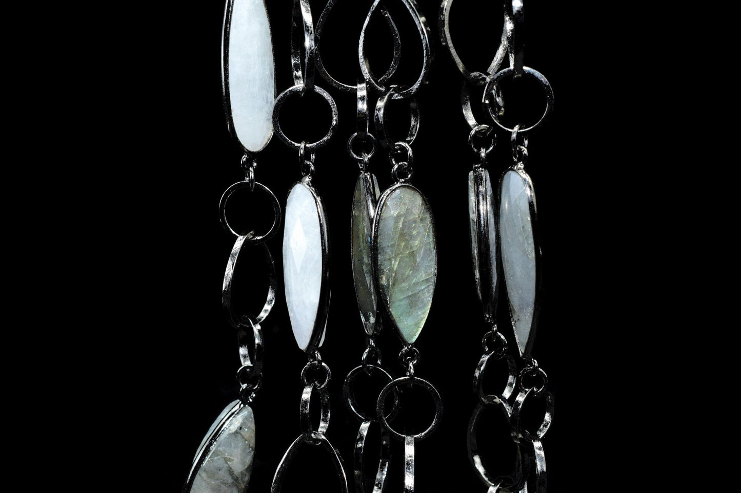 Blue Flashy Labradorite & Moonstone 10x30mm long briolette connector link Chain Natural Labradorite Bezel Chain,Labradorite Chain,Labradorit