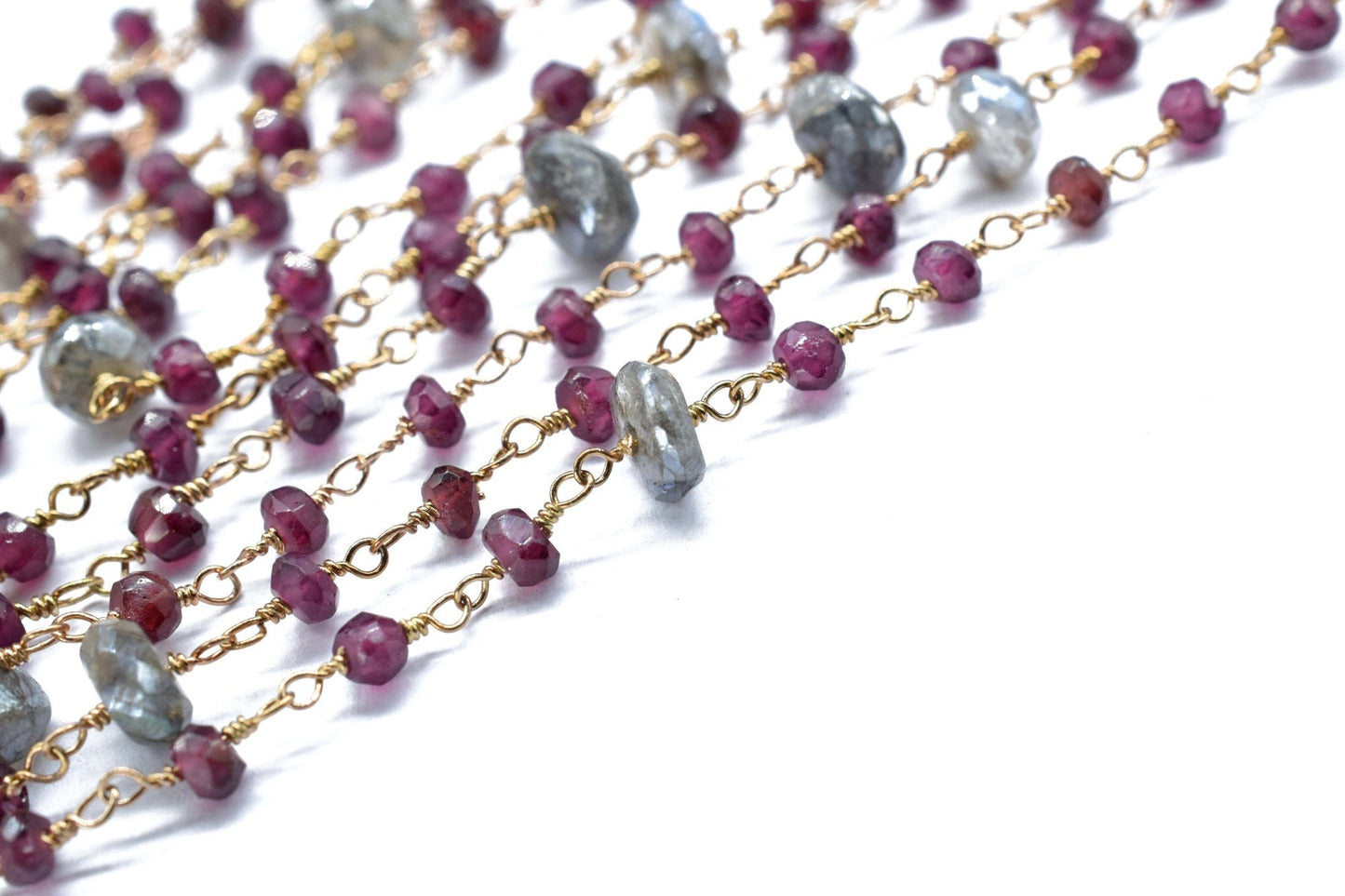 Garnet 3mm Beaded Chain,labradorite Rosary,Gold Plated Wire Wrap Chain,Brass chain,Jewelry Making Chain,Rosary chain,bigger beaded rosary