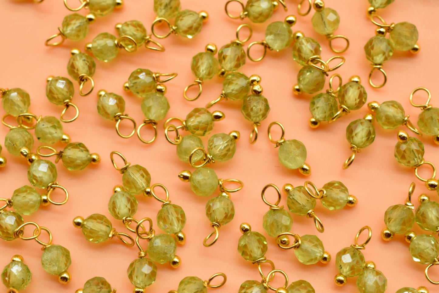 3mm Peridot Single wire wrapped Beads,Earring Connectors,Peridot Faceted Beads,Peridot Hangings Beads,Jewelry Making Supply,Gemstone Charms