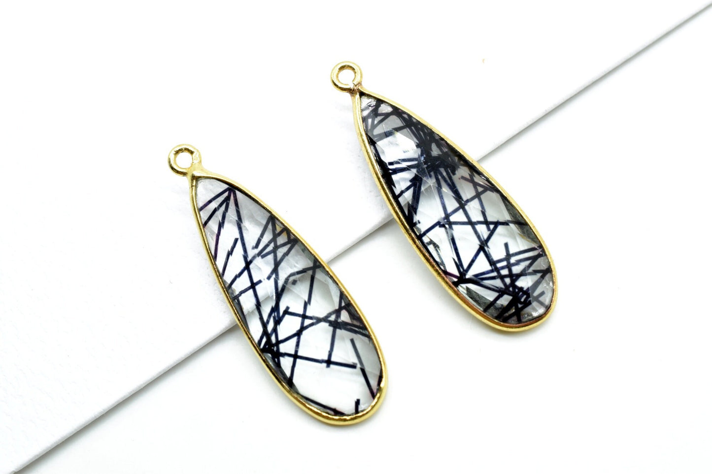 Black Rutile 10x30mm Charm, Black Rutile Pendant, Teardrop Pendant, Faceted Black Rutile, Gemstone Charm, Gemstone Pendant, Dainty Charms