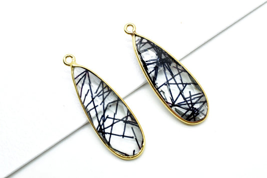 Black Rutile 10x30mm Charm, Black Rutile Pendant, Teardrop Pendant, Faceted Black Rutile, Gemstone Charm, Gemstone Pendant, Dainty Charms