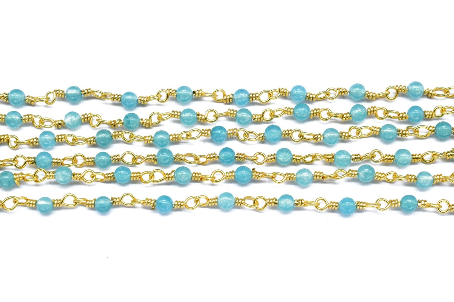 Apatite 2.5mm Beaded Chain,Apatite wire wrapped chain,Beaded chain,rosary chain,jewelry making supplies,Apatite Gold Plated Wire Wrapped