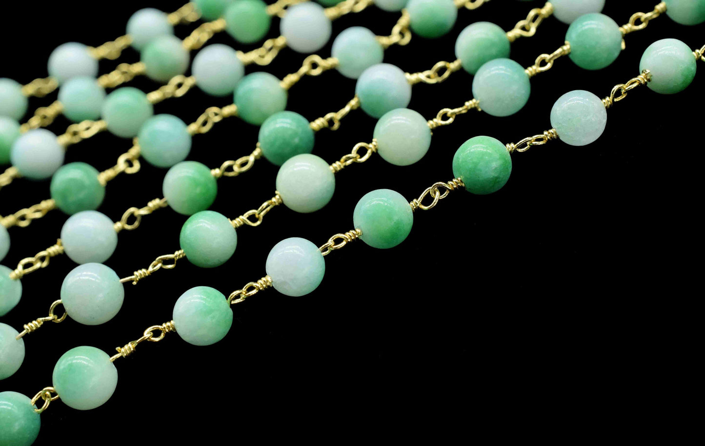 Natural Chrysoprase Gemstone 6mm Smooth Bead Chain,Chrysoprase Beaded Rosary Chain Jewelry,Chrysoprase Wire Wrapped Gold Plating rosary,gift