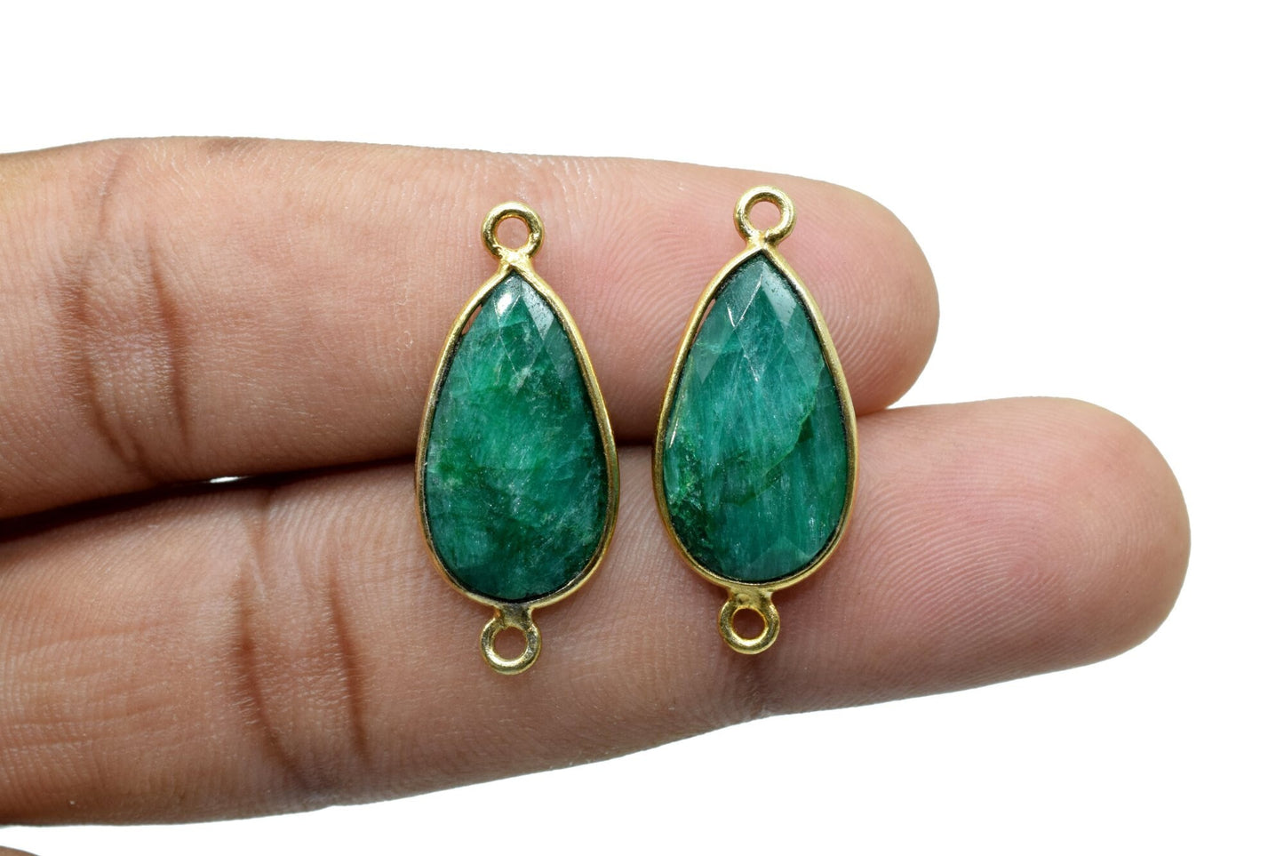 Emerald 10x18mm Pear shape double bail connnectors,Checker Board cut Emerald Pendant,Emerald charms,Emerald Pear Briolettes,Emerald jewelry