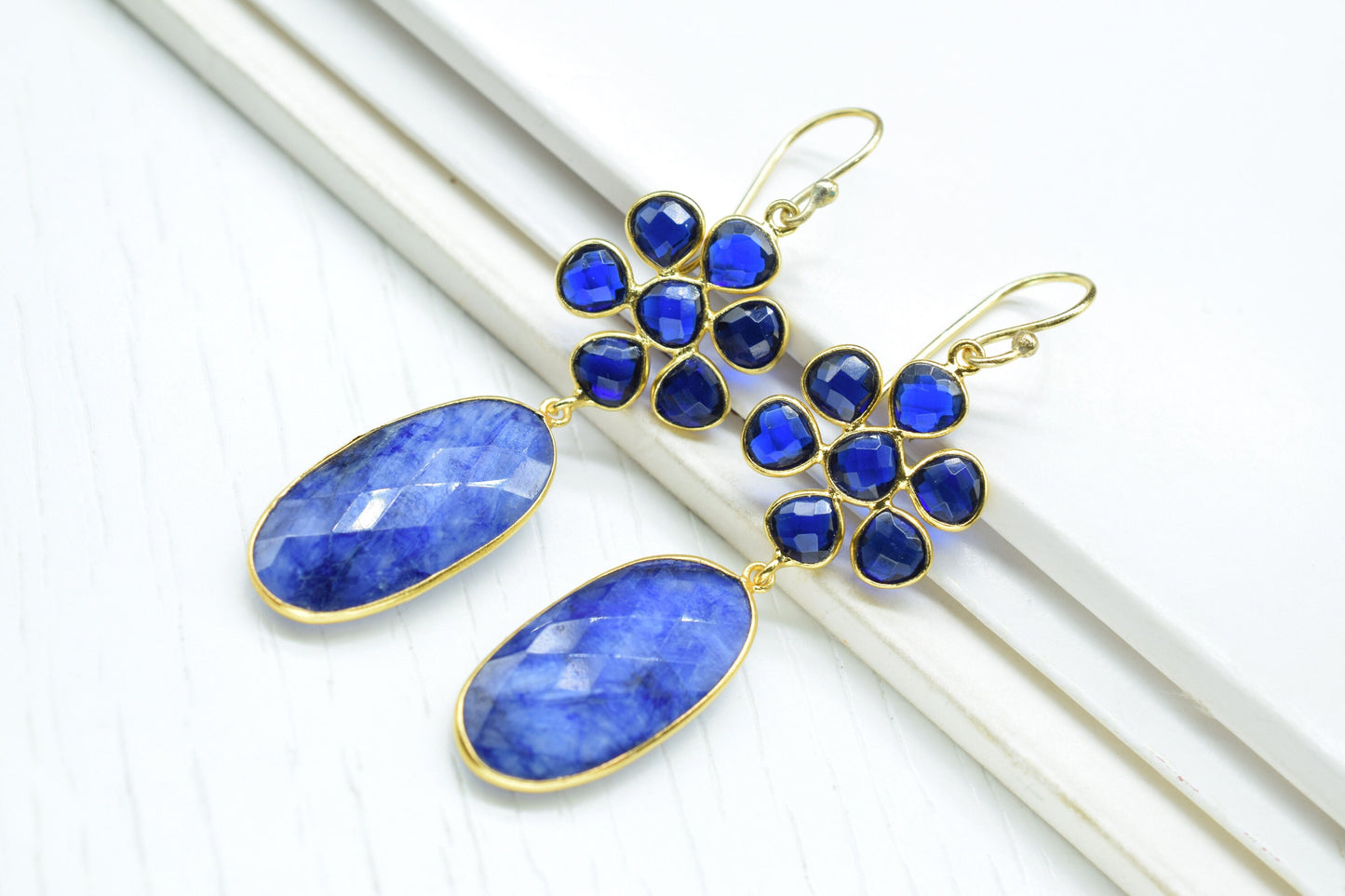 Natural Blue Sapphire Earring/Jewelry Making Earring/ Gold Plated Earring/Gemstone Earring/Women Dainty Earrin/Dangle Earring/Women Jewelry