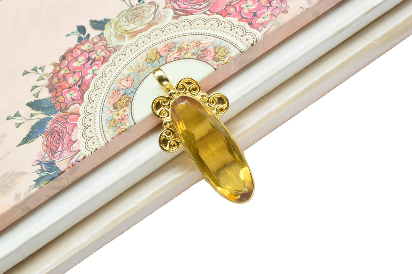 Citrine Designer Pendant,Yellow Gemstone Pendant Charm,Loop Pendant,Brass Pendant,Vermeil Pendant Jewelry,Handmade Carft,Statement Pendant