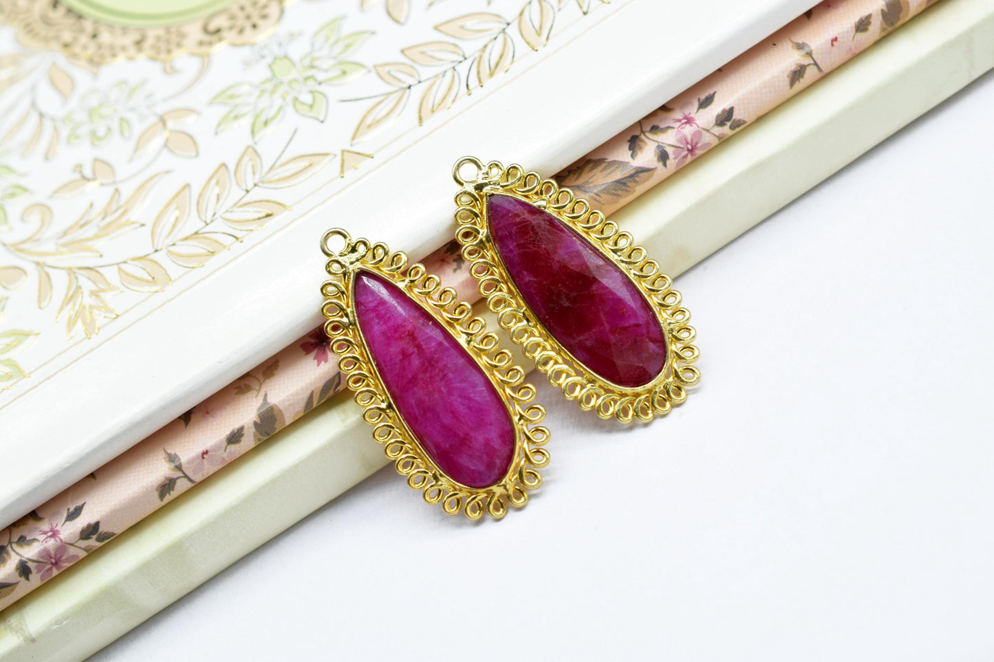 Natural Ruby 10x30mm Teardrop Bezel Charm,Single Bail Pendant,Handmade Jewellery Connectors,Gemstone Brass Component,Handmade Connector,Gift