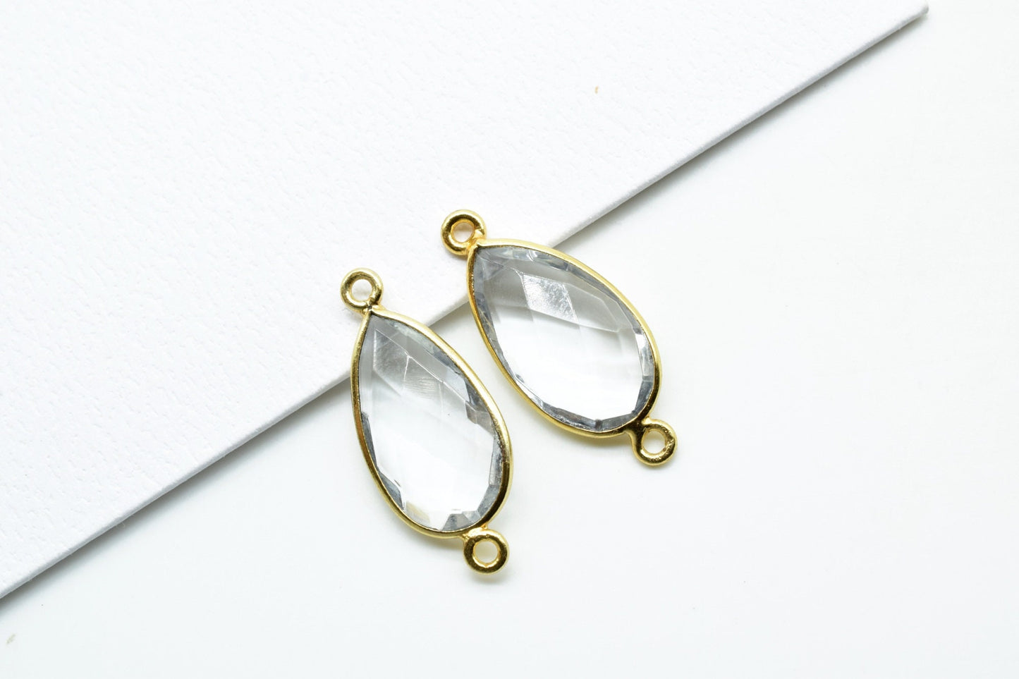 Crystal 10x18mm Pear shape double bail connector,Crystal Pear Shape Bezel Connector Gold Plated,Crystal Connector,Crystal Jewelry,Crystal