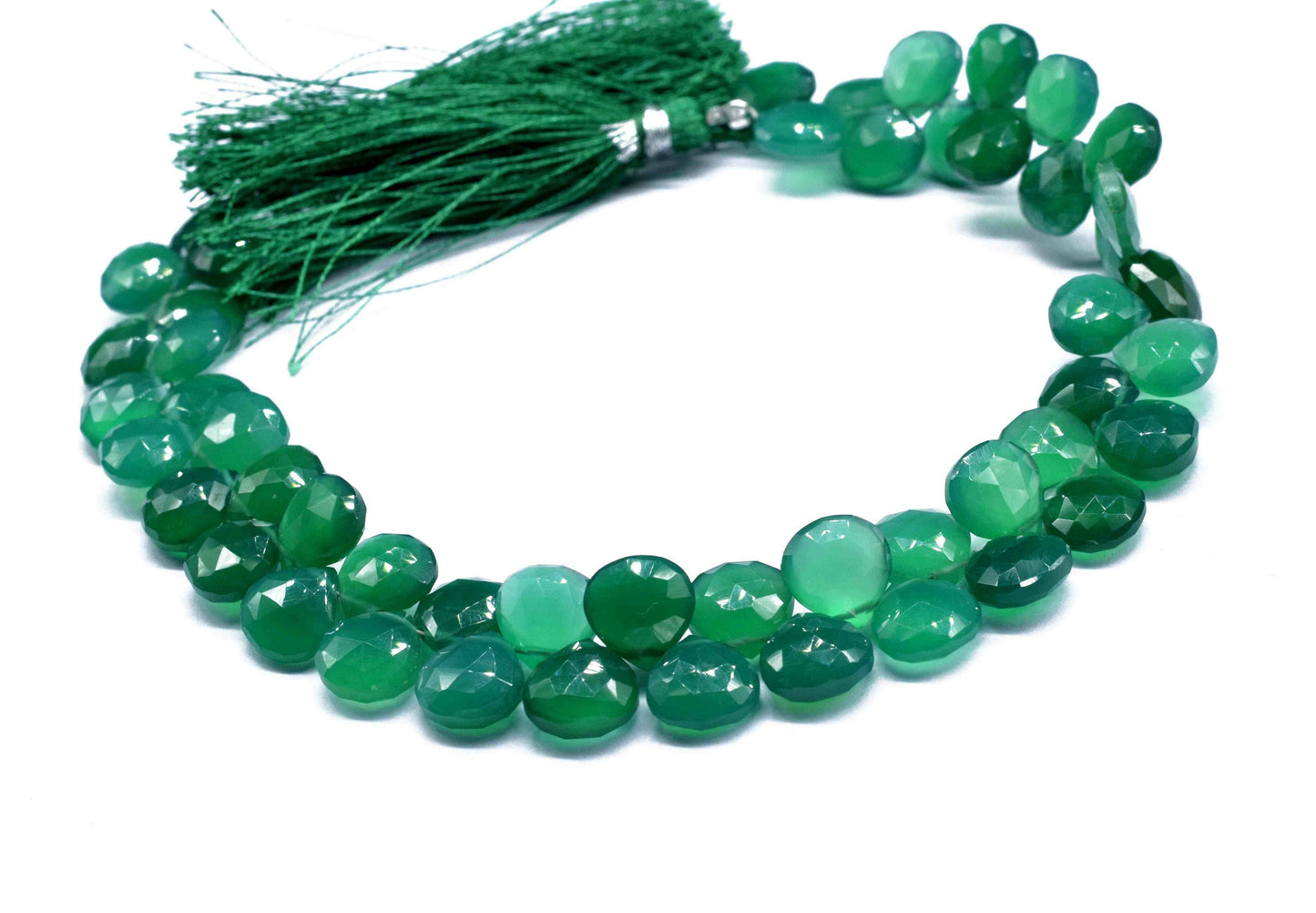 Natural Green Onyx Faceted Briolettes, 8mm Heart Shape Beads Strand, Gemstone Briolette, AAA Quality Briolette, Green Onyx Strand, Onyx Gift