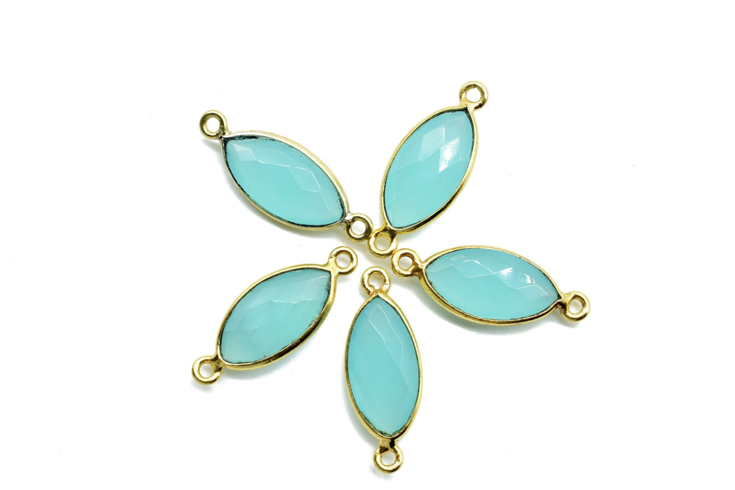 Aqua chalcedony 8x16mm Marquise double bail connectors,chalcedony Marquise pendant,Gemstone connectors,Gold plated bezel links charms,Jewels