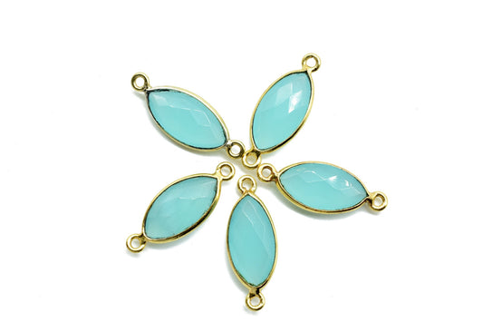 Aqua chalcedony 8x16mm Marquise double bail connectors,chalcedony Marquise pendant,Gemstone connectors,Gold plated bezel links charms,Jewels
