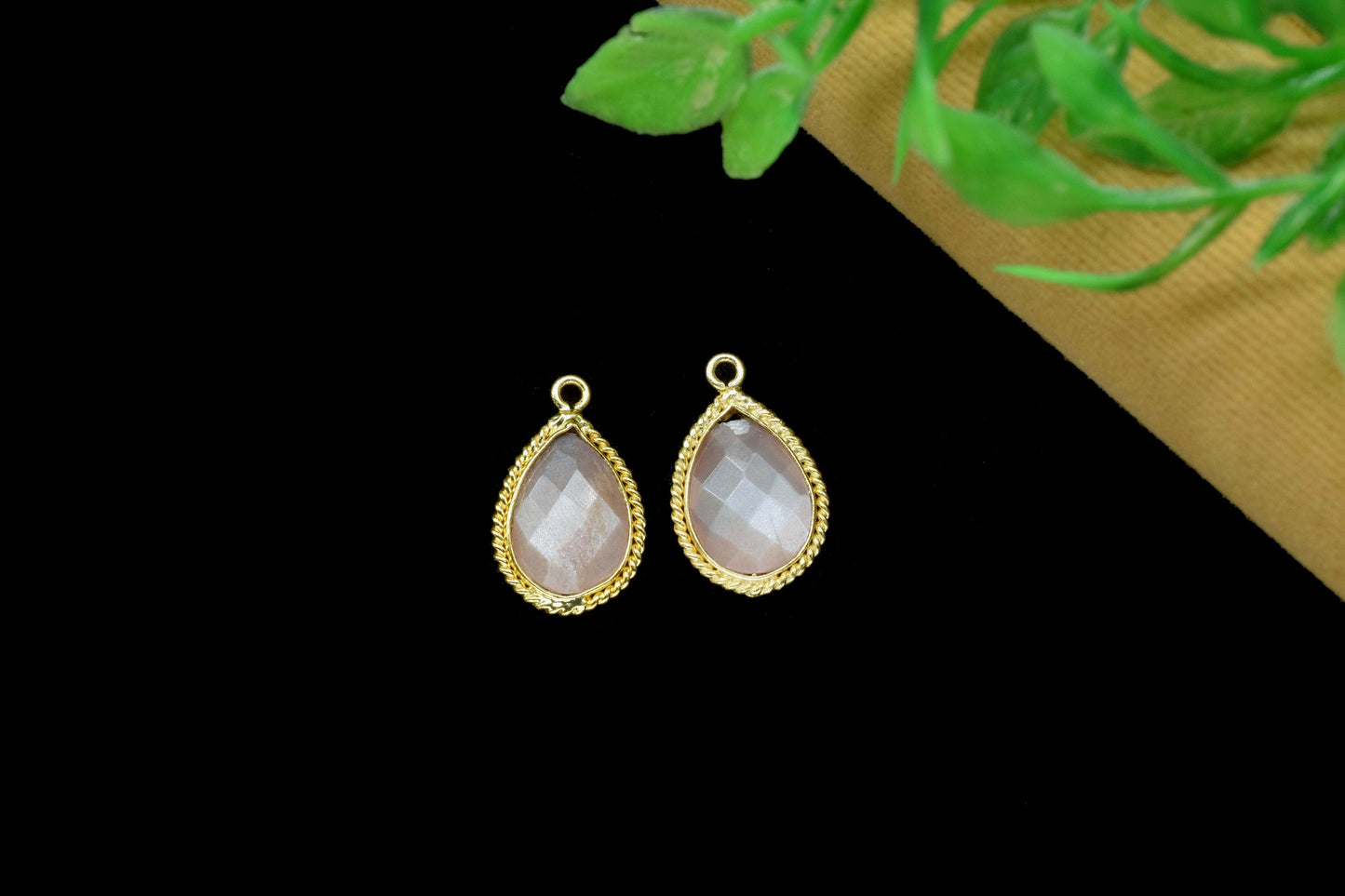 Peach Moonstone 10x14mm Teardrop Shape Charms Pendant,Peach Moonstone Single Bail PendanPeach Gemstone Gold Plated bezelt Jewelry,Gift