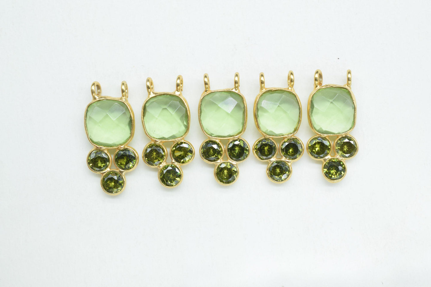 Green Amethyst 8mm Cushion shape Bezel charms,Amethyst Pendant,Gemstone connector,Green Amethyst Jewelry,Cubic zirconia Bezel charm,p001