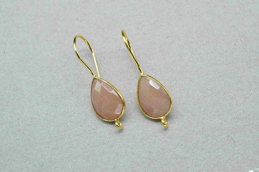 Peach Moonstone 9x13mm Teardrop Earring,Gemstone Component,Handmade Earring Connector,Peach Moonstone Teardrop Shape Component Jewelry, Gift