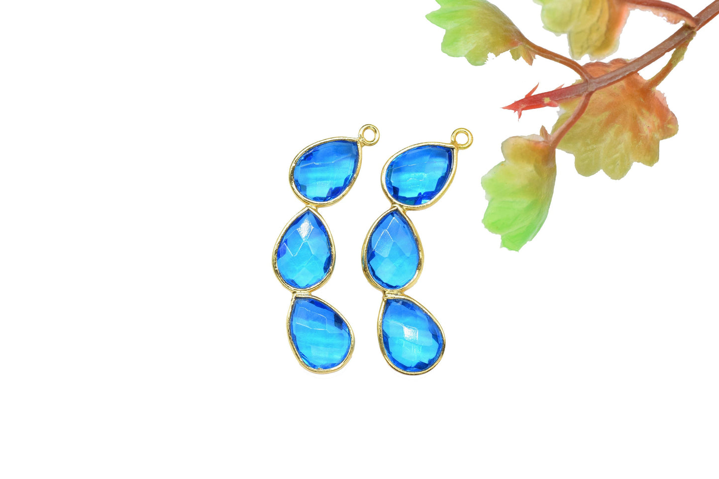 Components Pear Shape Connectors,Elegant Finding Beads,Three Stone Jewelry,Station Bezel Link,Components Earrings,Hanmade Craft Supply,Gift