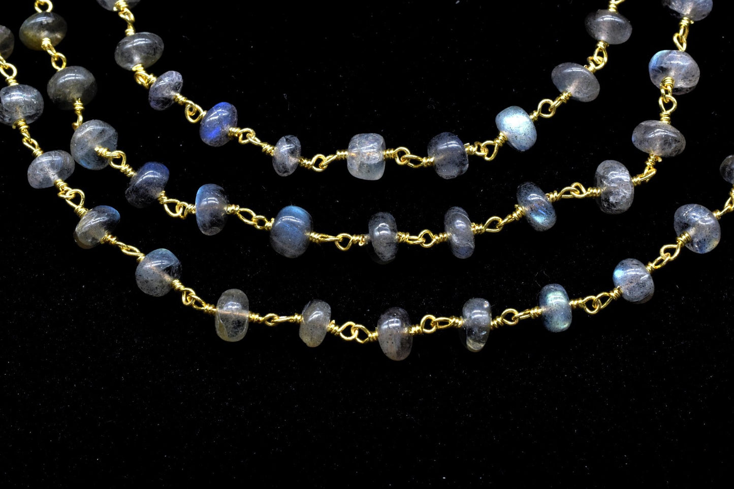 Labradorite 6mm Smooth rondelle Beaded Chain,Labradorite Gold Rosary Chain,Gemstone Chains By the Foot for Rosary Necklace,Rosary Roll Bulk