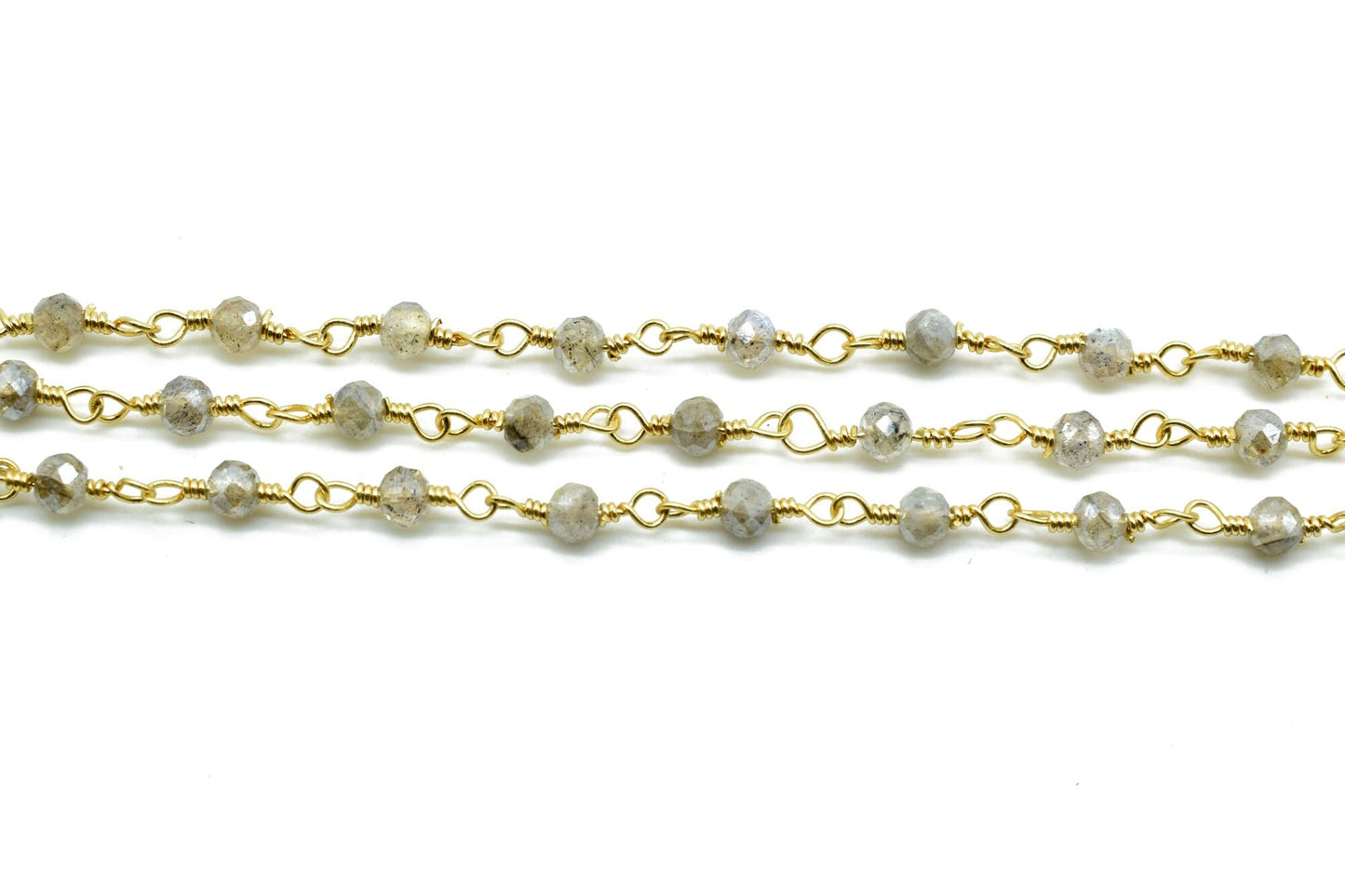 Coated Labradorite 3mm Beaded Chain,Blue Fire Labradorite Rosary Chains,Gold Plating Wire Wrap Chain,Brass chain,Jewelry Making Chain,Rosary