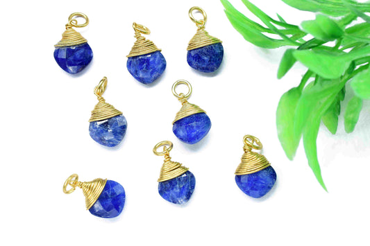 Blue sapphire Wire Wrapped Connector,8mm Square Gemstone Pendants,single loop connectors,Wire Wrapped Necklace Charm,Jewelry Making Supply