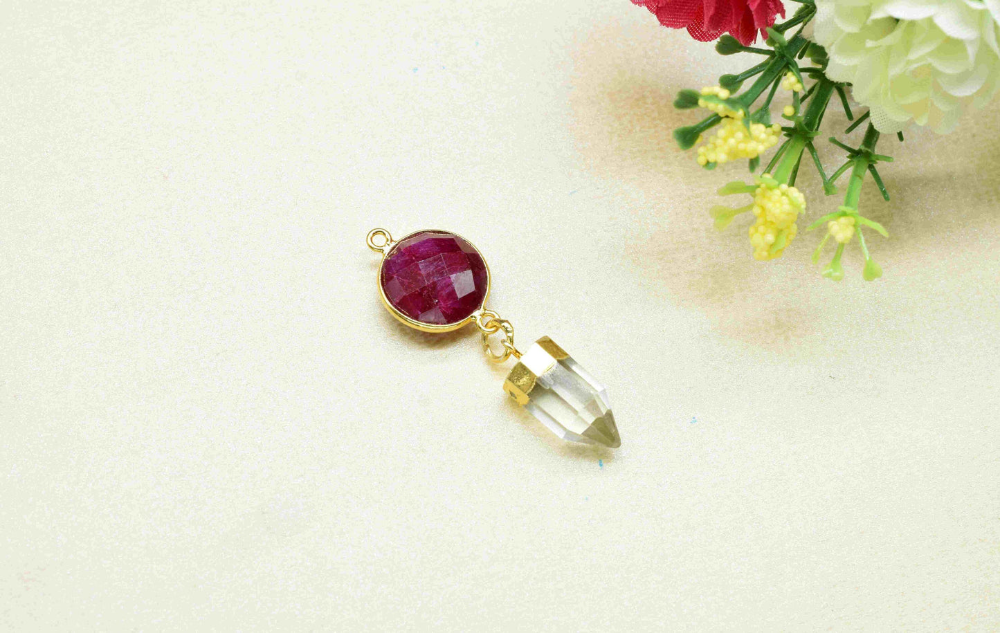 Ruby  Pendant Charms , Crystal Quartz   Dangle Earring Component , Multi Gemstone Dangle Earring , Component Jewelry , B'day Gift