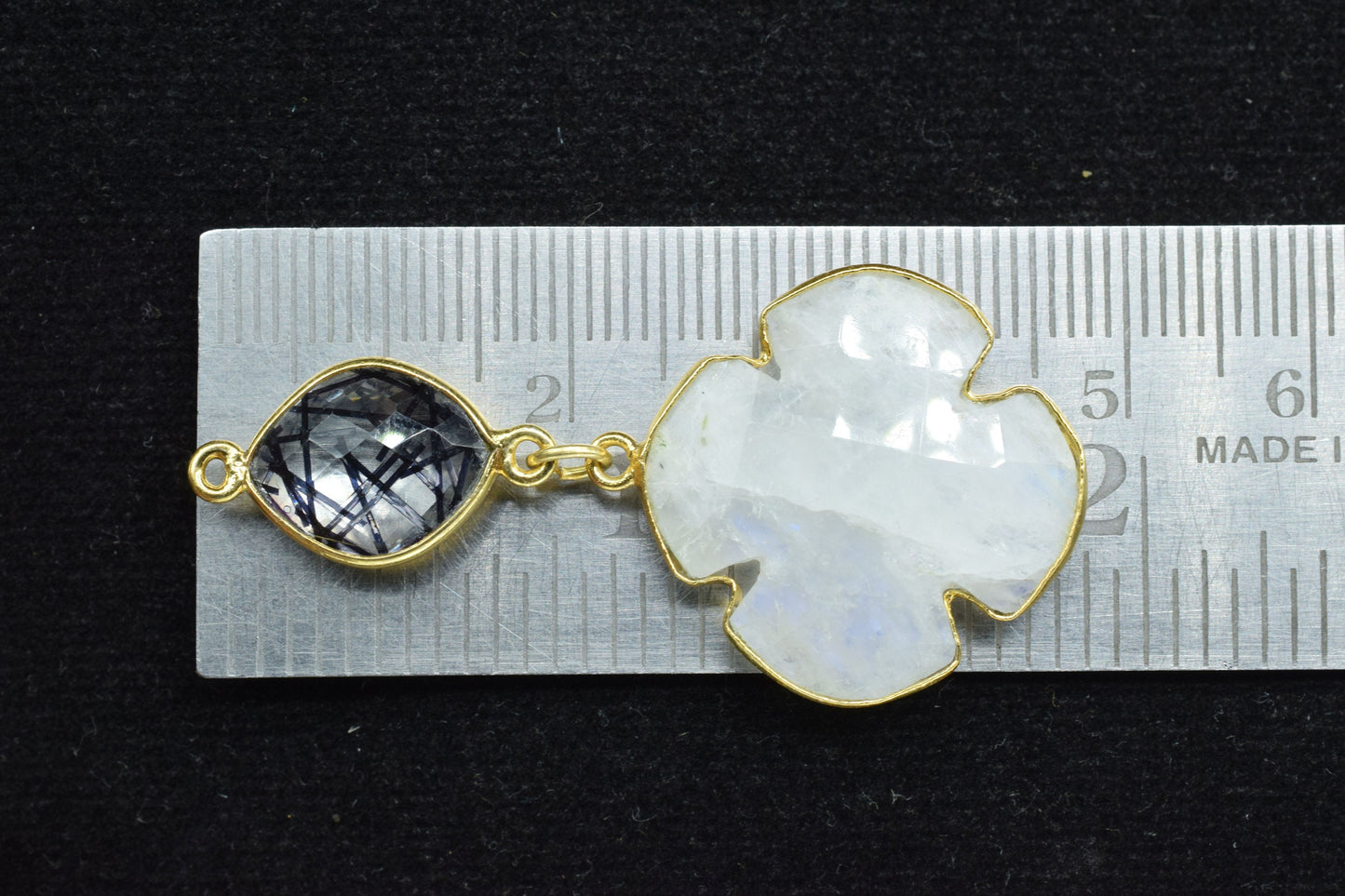 Rainbow Dangle Component Earring,Multi Stone Dangle Earring,Statement Earring,Handmade,Black Rutile pendant Connector,Gemstone Bezel pendant