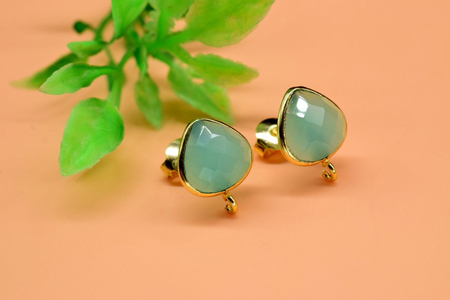 Aqua Chalcedony 10mm Heart  earring Connector,Jewelry,Gemstone Ear Post Studs Connector,10mm Heart Shape Earrings Connector,bezel Jewelry