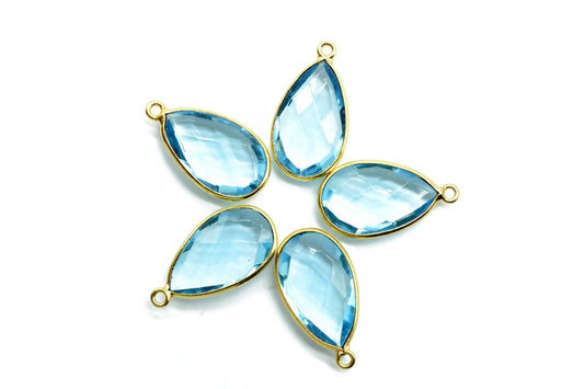 Sky Topaz 12x20mm Pear shape charm,Checker Board cut Sky Topaz Pendant,Hot Sky Topaz charms,Sky Topaz Pear Briolettes,Sky Topaz connectors