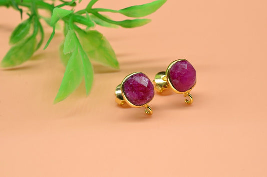 8mm Cushion Ruby Earring Connector,Jewelry Craft Supplies,Ruby connectors post stud,DIY Jewelry,Bezel Frame Connector,Ruby Earring Finding