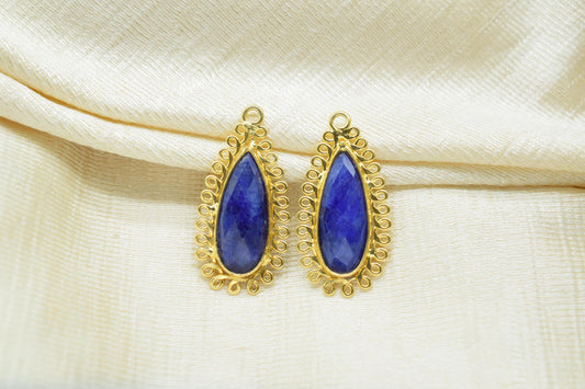 Blue Sapphire 8x20 Teardrop Bezel Charms,Wholesale Jewelry,Single Bail Pendant,Gemstone Brass Component,Handmade Jewellery Connectors,Gift
