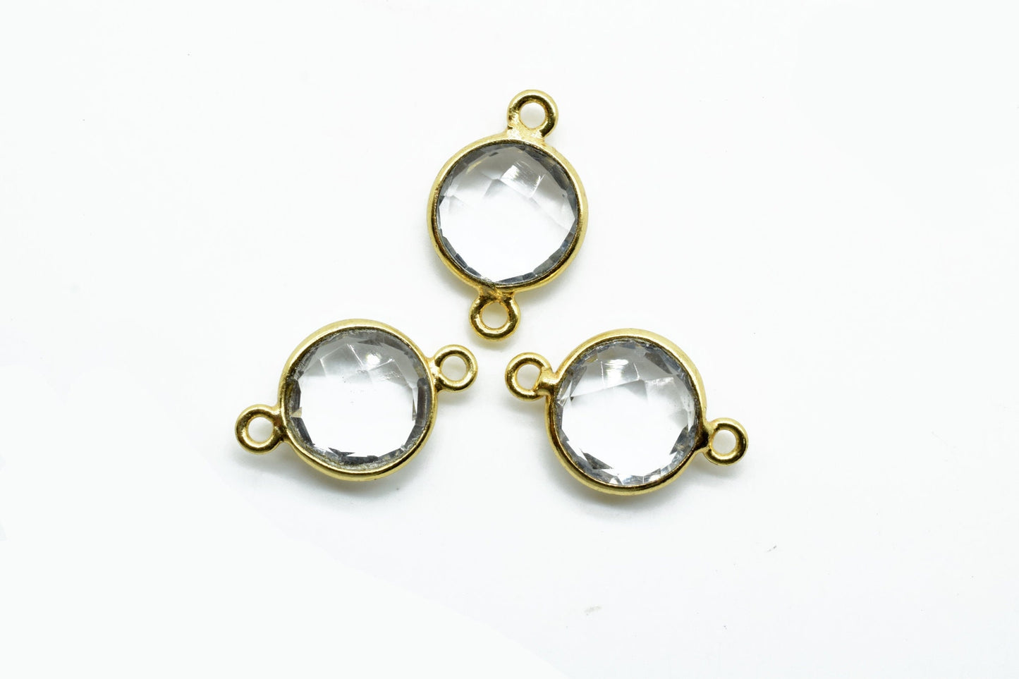Crystal 10mm Round double bail connectors,Crystal Pendant,Crystal Round Gold Plated bezel,Crystal double loop connector,jewelry making charm